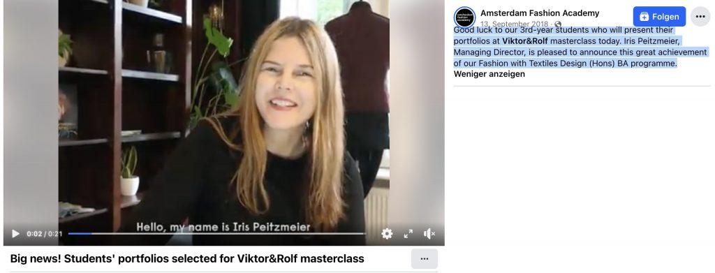 Viktor & Rolf Masterclass 2018 Amsterdam Fashion Academy Fashion Education under the direction of Iris Peitzmeier Ph.D
