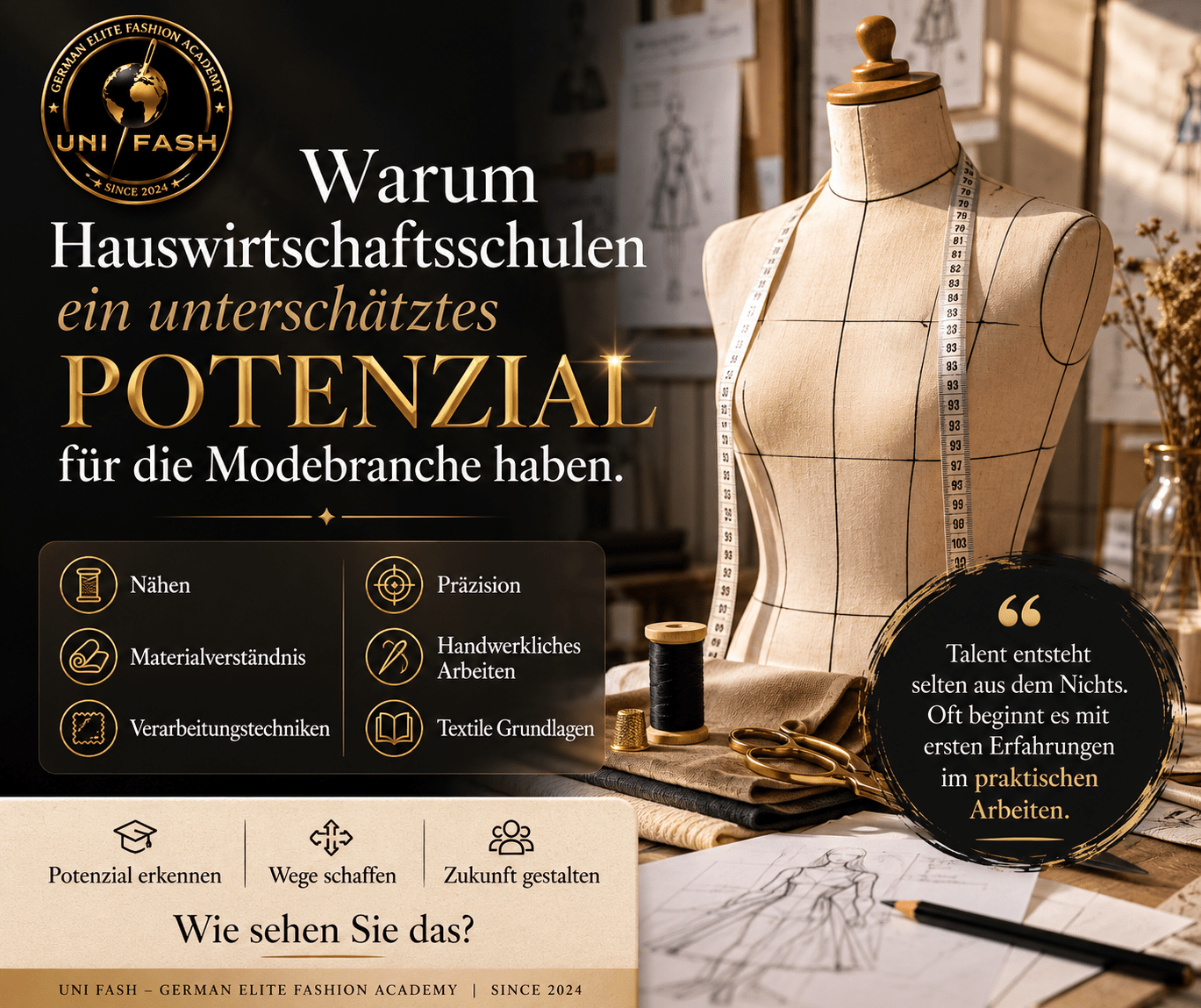 Further training in fashion design and tailoring at UniFash after domestic science school