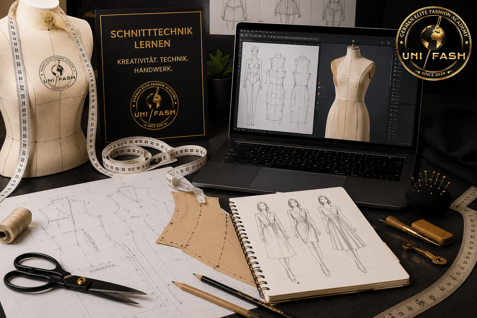 Learn cutting techniques at UniFash with pattern development, fashion illustration, tailoring, and online further education.